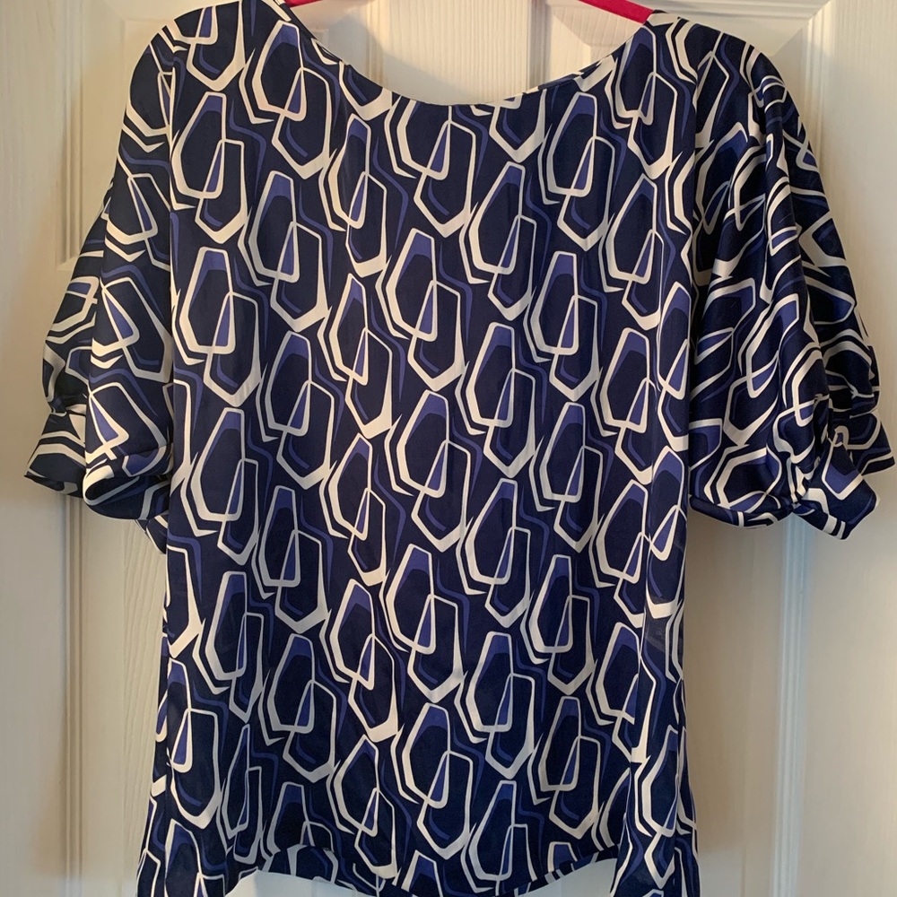 Michael Kors blue and white patterned blouse